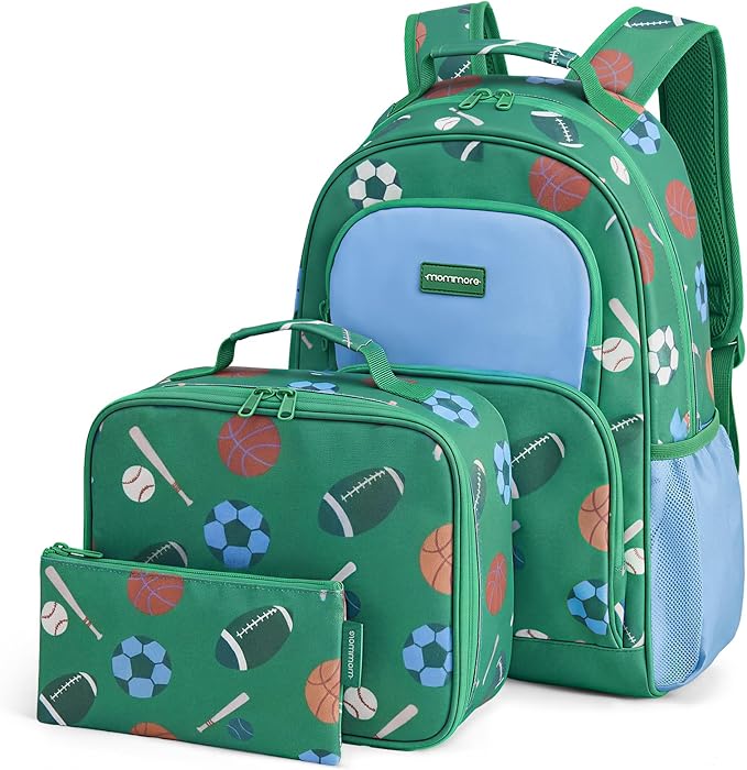 mommore Kids Backpack for Boys Girls 4-8 Kindergarten Elementary School Backpack with Lunch Box - 15” H Fit Folder