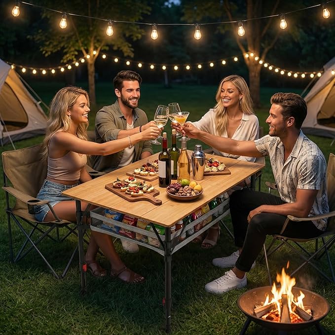 Join Nature 39.4'' Large Bamboo Camping Table, Adjustable Height Folding Outdoor Table with Aluminum Frame, Portable Camp Table with Carry Bag for Camping, RV, Picnic & Tailgating