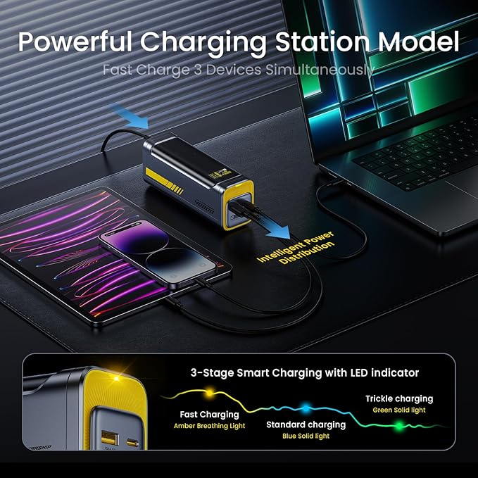 AOHI 140W PD3.1 Laptop Power Bank 40000mAh Fast Charging Station, The Future Starship 2 in 1 Camping Large Portable Charger for MacBook Pro/Air, iPad Pro, iPhone 16 Pro Max,Galaxy,Steam Deck, Grey