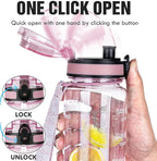 OLDLEY Water Bottle, 32oz Motivational Sports Water Bottle with Time Marker - Times to Drink - Tritan, BPA Free, Wide Mouth Leakproof, Anniversary Birthday Gifts for Men Women, Clear Pink