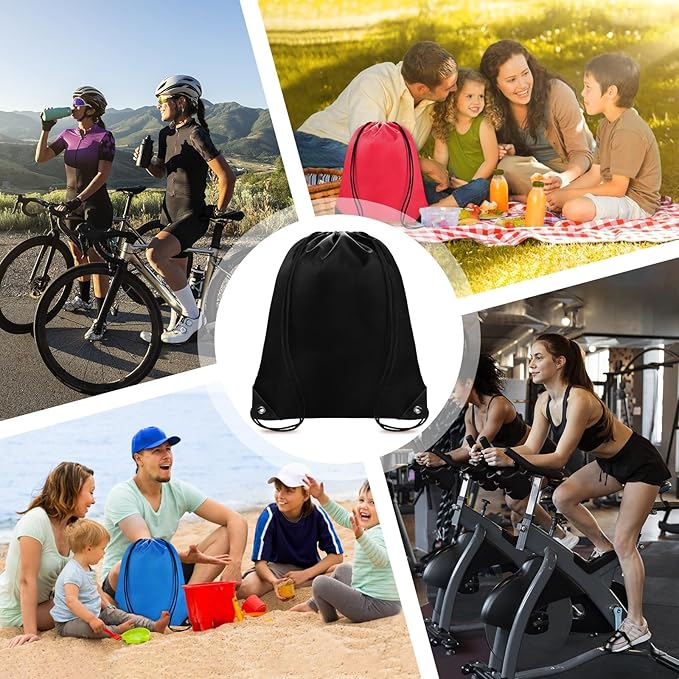 Grneric Black Drawstring Bags 28 PCS Drawstring Backpack Bulk String Backpack Cinch Bag Sackpack for Men Women Gym (Black)