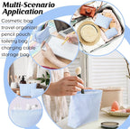 Huhumy 2 Pcs Makeup Bag Set Cute Cosmetic Pouch for Women Seersucker Travel Toiletry Bag Preppy Small Makeup Purse Pouch Aesthetic Skincare Brushes Storage Organizer for Valentine Women(Blue)