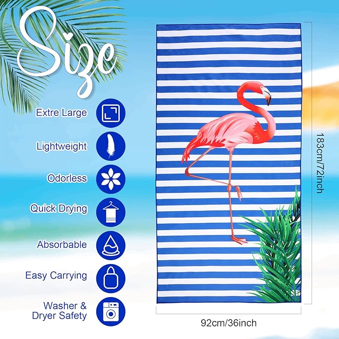 EBOOT 10 Pack Oversized Beach Towel Set Extra Large Pool Towels Microfiber Quick Dry Swim Blanket for Adult Women Men Face Hand Body Bath Travel Pool(Novel Color,36 x 72 Inch,Flamingo)