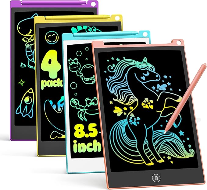 TECJOE 4 Pack LCD Writing Tablet, 8.5 Inch Colorful Drawing Board, Kids Travel Games Activity Learning Toys, Birthday Gifts for 3-8 Year Old Boys Girls Toddlers Preschooler