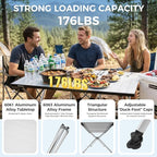 KingCamp Camping Table Roll up Aluminum Folding Table Lightweight Large Portable Foldable Camp Table for Picnic Camping Barbecue Backyard Beach Tailgate Indoor Outdoor, 4-6 Person, Support 176lbs