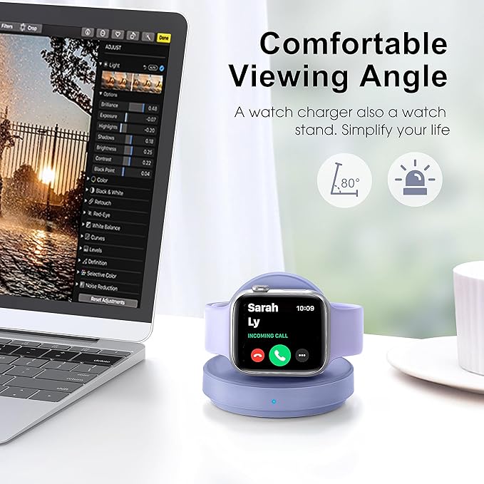 2026 Upgraded for Apple Watch Charger Magnetic Fast Charging Dock,Portable Wireless Charging Stand Compatible with iWatch Series Ultra/SE/11/10/9/8/7/6/5/4/3/2 Support Nightstand Mode-Purple
