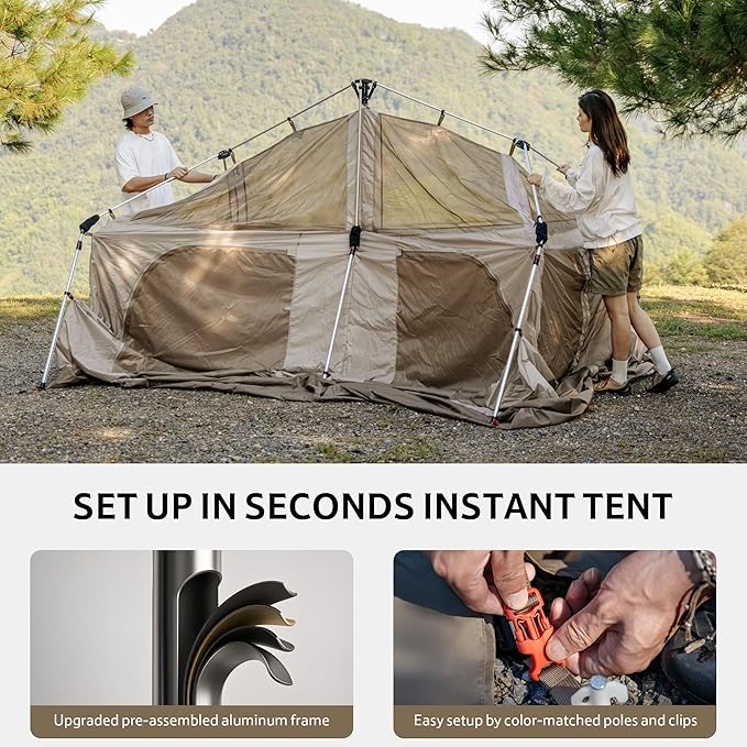 Naturehike Village Instant Tent, Camping Tent with Full Rainfly, Waterproof Large Cabin Tents for Car Camping