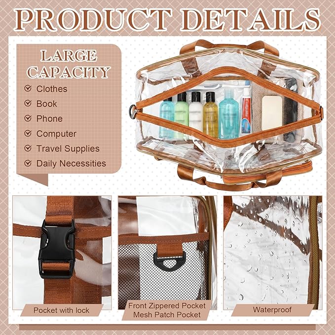 Abbylike Clear Bag Large Heavy Duty Tote for Stadium Events 20" Duffle Transparent Gym Bag for Sport Event Travel Makeup Work