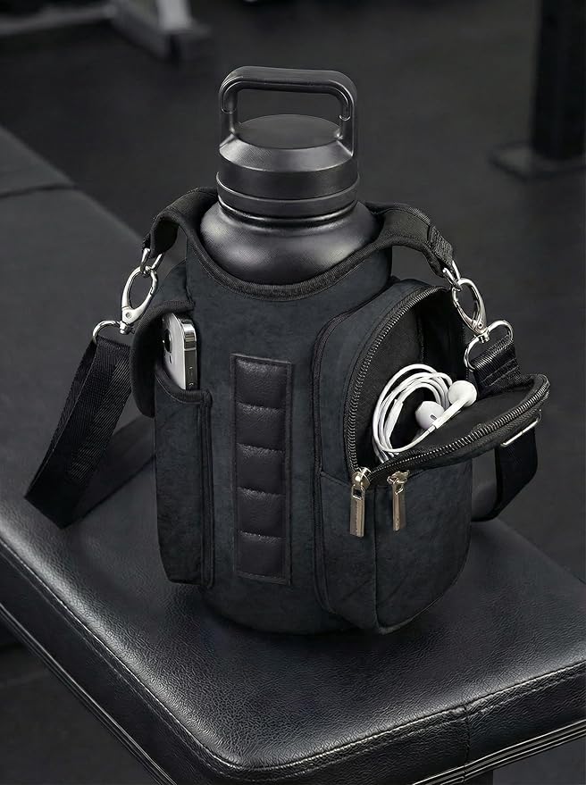 Magnetic Gym Tote Bag Holder for 18-40 oz Water Bottle,Neoprene Pouch with Phone Pocket,Men Women Workout Accessories