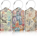 3 Pack Retro Travel Stamp Luggage Tags for Suitcase Travel Stickers PU Leather Luggage Tag Privacy Cover ID Label for Women Men Baggage Backpack Handbag School Bag