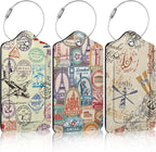 3 Pack Retro Travel Stamp Luggage Tags for Suitcase Travel Stickers PU Leather Luggage Tag Privacy Cover ID Label for Women Men Baggage Backpack Handbag School Bag