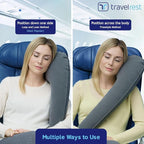 TRAVELREST Ultimate Inflatable Neck Support & Body Pillow - Airplane Pillow for Long Flight Comfort, Travel Essentials, Sleeping Accessories, Headrest Support Seat for Car (Grey)