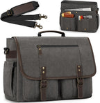 RAINSMORE Mens Messenger Bag 17-17.3 Inch Vintage Canvas Briefcase Water-resistant Large Computer Laptop Bag Rugged Satchel Shoulder Bag for Work Travel, Bookbag for College