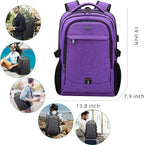 DUSLANG 17 Inch Laptop Backpack for Travel Water Resistant College Backpack for Women Laptop Bag with USB Charging Port Work Backpack,Purple