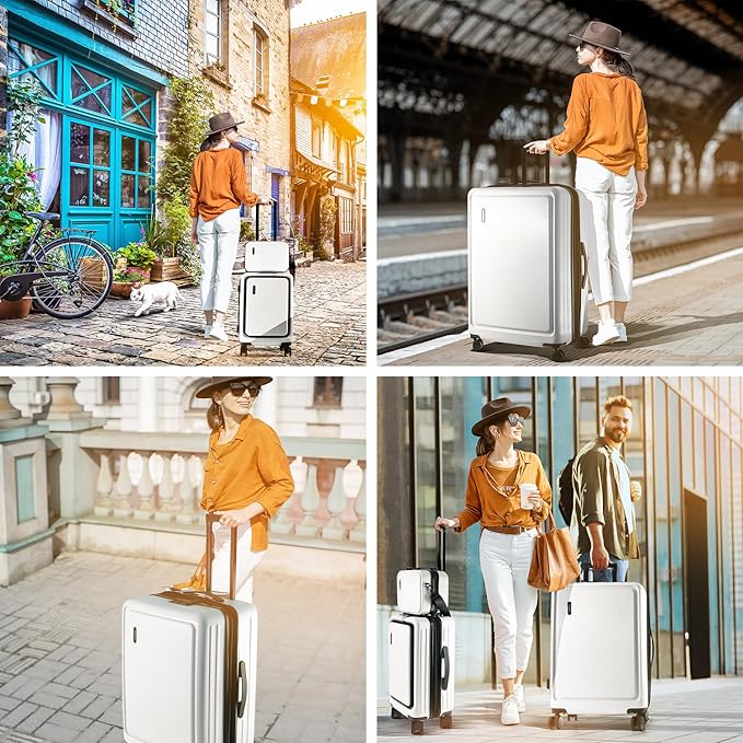 TRAVELARIM White Hardshell Luggage Sets 4 Piece, Durable Suitcase Set, Travel Luggage Set with Integrated TSA Lock, 360° Spinner Wheels, Expandable Medium and Large Checked Suitcase, 20/24/28 Inch