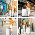 TRAVELARIM White Hardshell Luggage Sets 4 Piece, Durable Suitcase Set, Travel Luggage Set with Integrated TSA Lock, 360° Spinner Wheels, Expandable Medium and Large Checked Suitcase, 20/24/28 Inch