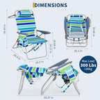 GarveeLife High Backpack Beach Chair for Adults 2 Pack, Lightweight Portable Lay Flat Folding Beach Chair with 5 Positions, Backpack Straps, Phone Pocket, Cup Holder, Cooler Pouch & Towel Bar