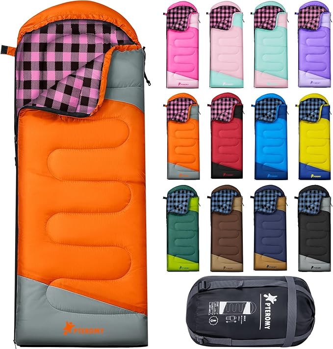 PTEROMY Sleeping Bags for Adults, Lightweight and Machine Washable, Water Resistant Backpacking Camping Sleeping Bag for Warm Cold Weather, Camping Essentials for Hiking Travel