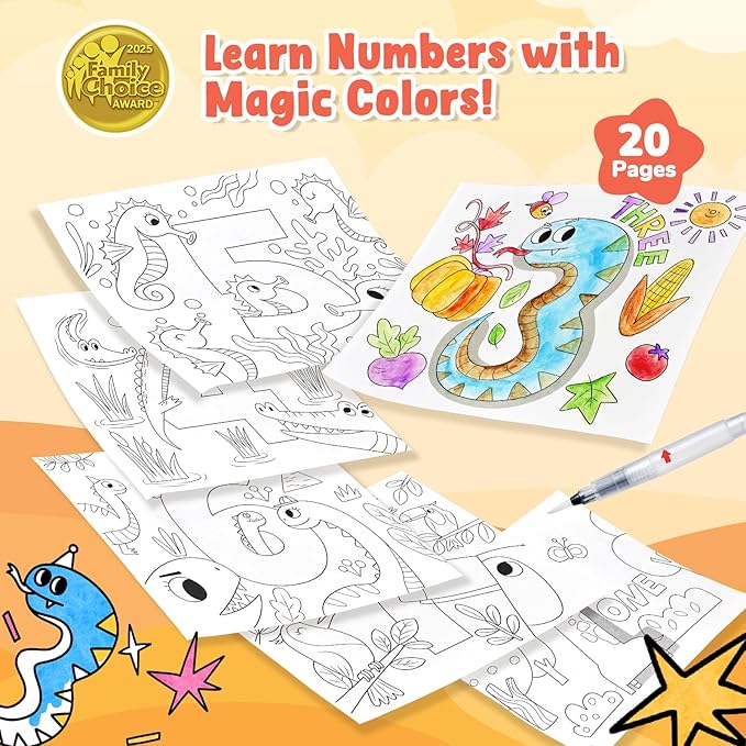 JoyCat Paint with Water Coloring Books for Toddlers, Watercolor Painting Sets for Kids Ages 3-5 4-8, Arts and Crafts Drawing Activities Toy Birthday Gifts for Boys Girls (Numbers)