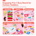 hahaland Busy Board for Toddlers Boys Girls Montessori Toys for 3+ Year Old Preschool Educational Learning Activities Toddler Travel Toys for Ages 3 4 5 with Life Skill Number Color Weather