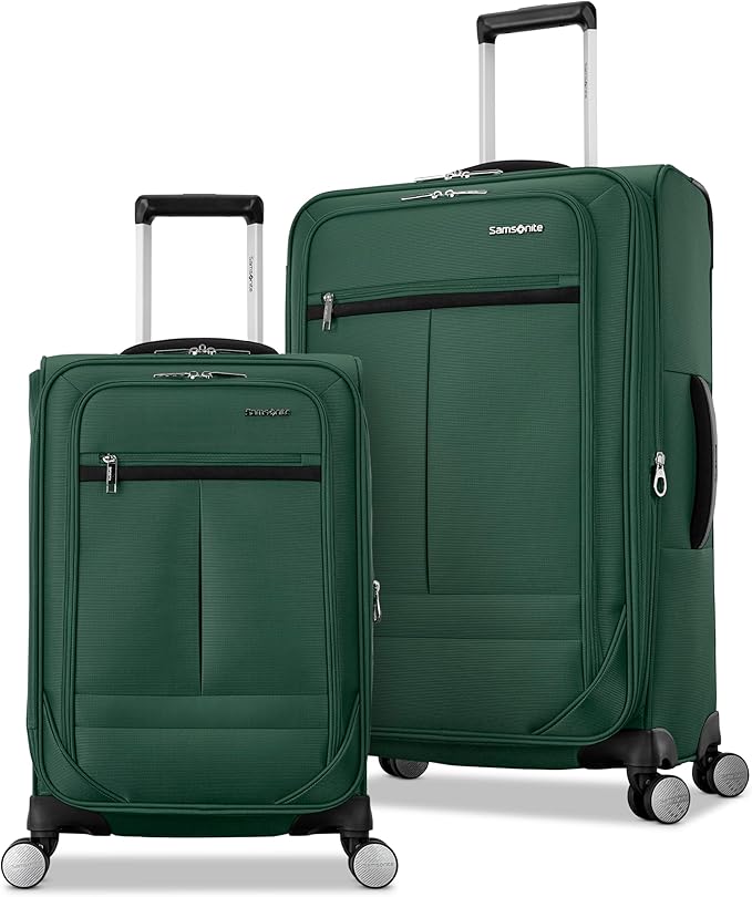 Samsonite 2-PC Soft-Sided 21/25” (Carry-On & Medium Checked), Lightweight Expandable Element Luggage Set: 2 Front Pockets & Side Pocket, Four Spinner Wheels, Adjustable Handle, Durable- Bistro Green