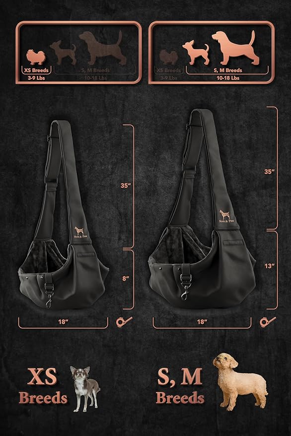 Noah & Paw Dog Sling Carrier for Small Dogs 3-10lb, Dog Sling for Small Dogs and Cats, Dog Carrier with Adjustable Padded Strap, Premium Twill, Lined with Fur, Double Safety Feature, Machine Washable