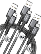 JSAUX USB C Cable 3.1A Fast Charging, 3-Pack (10ft+6.6ft+3.3ft) USB A to Type C Charge Cord Compatible with iPhone 17/17 Pro/17 Pro Max, iPhone 16/16 Pro Max, Samsung S22 S20, USB C Charger(Grey)