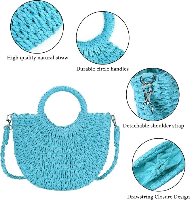 Womens Straw Beach Bag Woven Crossbody Shoulder Bags Top Handle Satchel Handbag Purse for Summer