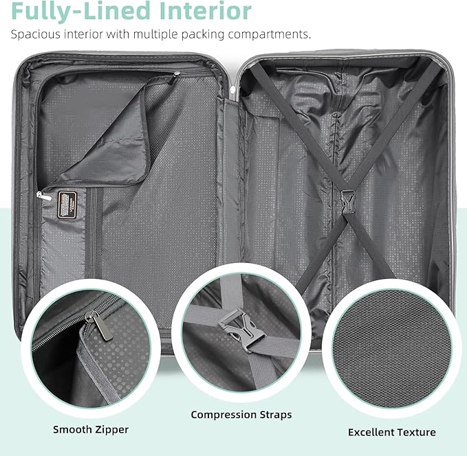 6 Piece Luggage Sets with Bags, Lightweight Expandable Checked Luggage Sets, Hardshell ABS Spinner Wheels Carry on Suitcase with TSA Lock, for Travel, Women Men (Mint Green, 18/20/24/28inch+2bags)