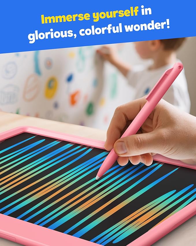 TEKFUN 12 Inch LCD Writing Tablet for Kids, Coloring Drawing Pad, Mess Free Doodle Board, Airplane Travel Toys for Boys and Toddlers, Road Trip Essentials, Gifts for 3 4 5 6 7 8 Year Old Girls(Pink)