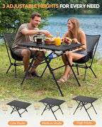 Sportneer Camping Table Folding Table, Bi-Fold Portable with Fast Open Design, Adjustable Height 16.5-27.6", 35.4"x23.6" Lightweight Aluminum Tabletop, Handle & Shoulder Strap for Outdoor Picnic