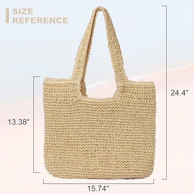 GOLDTIMO Beach Bags for Women - Summer Soft Large Woven Shoulder Purse Handbag, Beach Tote Straw Bag for Summer Vacation