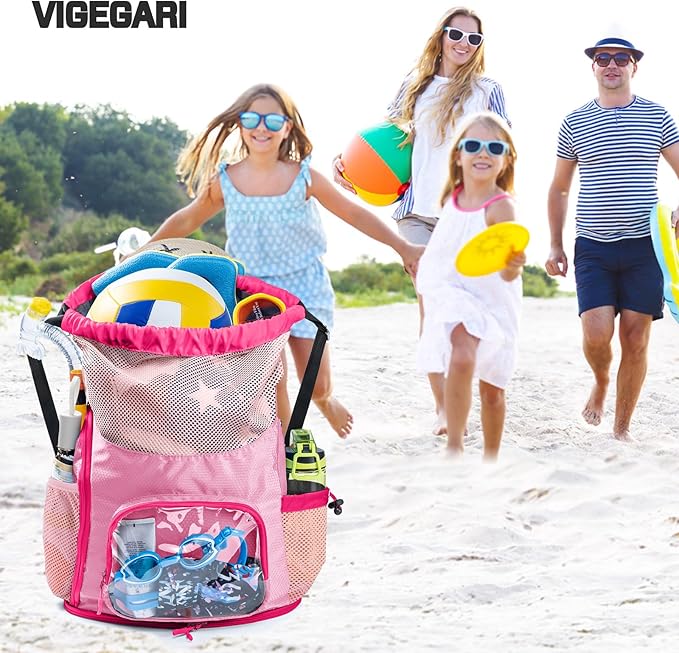Mesh Drawstring Backpack with Shoe Compartment, Sandproof Beach Swim Bag with Wet Pocket, Pool Gym Shower Bag for Travel Summer Camp