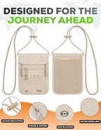 RFID Travel Neck Wallet - Beige | Sleek, Secure Passport Holder and Money Pouch with Adjustable Neck Strap for Men and Women to Keep Cash, Credit Cards & Travel Documents Safe