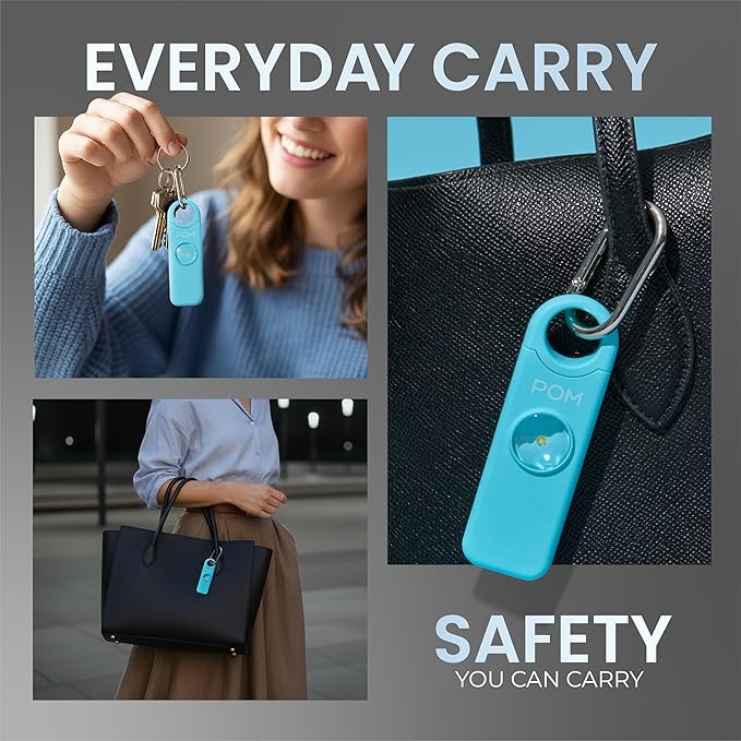 POM Personal Safety Alarm for Women – 130dB Loud Emergency Siren, USB-C Rechargeable with Bright LED Flashlight, Portable Keychain Design for Self Defense, Purse, Backpack & Travel (Aqua)