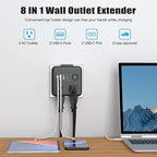 Multi Plug Outlet Extender with 2 USB-A + 2 USB-C & Phone Holder, HITRENDS 1875W/16A 4-Outlet Extender, Non Surge Protector Travel Cruise Ship Essentials, Electrical Wall Splitter for Home Office