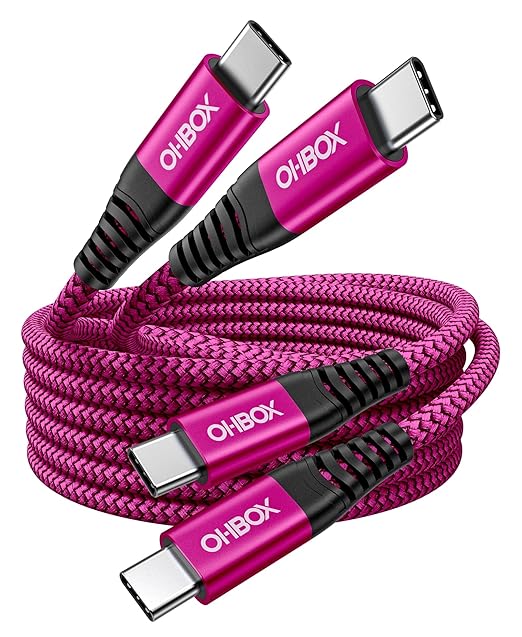 USB C Cable [2Pack 10FT], USB C to USB C Cable for Car Durable Braided iPhone USB Type C Cable Fast Charging 60W USBC to USBC Cord for iPhone 17/16/15/Pro Max, Samsung Galaxy S23 and More-Rose Red