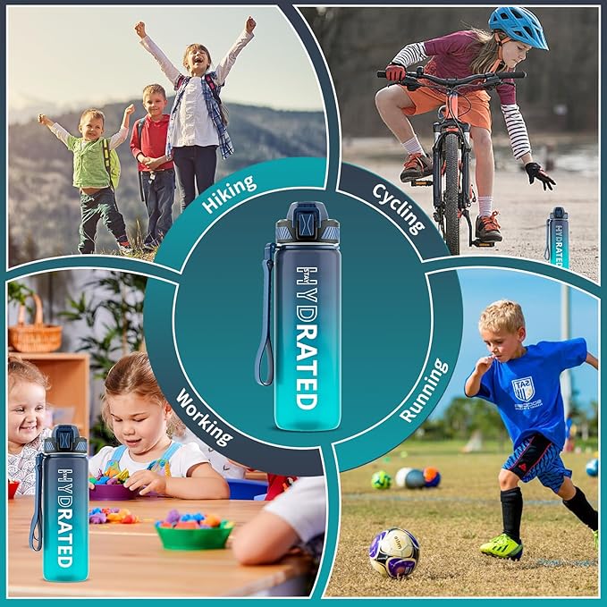QLUR Water Bottle with Straw, 27oz Motivational Water Bottles with Time Marker to Drink, Tritan BPA Free, 750ml Sports Water Bottle with Carry Strap LeakProof for School Fitness Outdoor (1Pack)