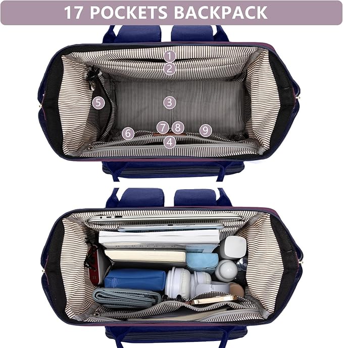Laptop Backpack for Womem Work Bags: 15.6 Inch Travel BackPacks With USB Charging Port Anti Theft Fashion College BookBag Durable Back Pack Purse Bussiness Daypack for Nurse Teacher Purple Blue