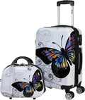 World Traveler VentureX Airline Approved 2-Piece Carry-On Luggage Set – Lightweight Hardside Polycarbonate Suitcase with Spinner Wheels - Butterfly