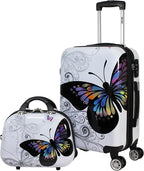 World Traveler VentureX Airline Approved 2-Piece Carry-On Luggage Set – Lightweight Hardside Polycarbonate Suitcase with Spinner Wheels - Butterfly