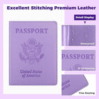 Passport Holder for Travel Men Women - Passport Cover, Passport Wallet Case Travel Essentials Travel Must Haves Accessories Blocking Leather Card Slot Protector for Stocking Stuffers Gifts, Purple
