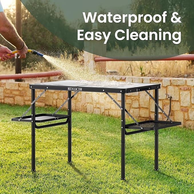 Titanker Folding Camping Table 3ft, Folding Picnic Table, Large Camp Table Portable with Extra Side Racks & Storage Net, Outdoor Patio Table, RV/Car Camping Essentials, Aluminum Light & Solid