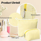 Huhumy 2 Pcs Makeup Bag Set Cute Cosmetic Pouch for Women Seersucker Travel Toiletry Bag Preppy Small Makeup Purse Pouch Aesthetic Skincare Brushes Storage Organizer for Valentine Women(Yellow)
