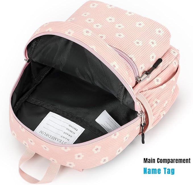 STEAMEDBUN Corduroy Toddler Backpack for Girls Boys 2-4, Kids Preschool Backpack for Kindergarten - Pink Sakura