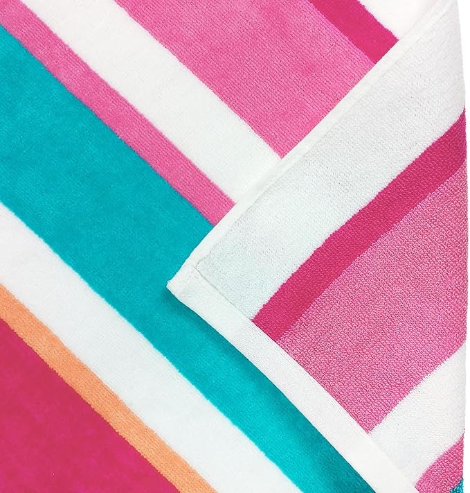 Kaufman - Joey Velour Colored Classic Multi-Color Stripe Beach & Pool Towel - Large 100% Combed Cotton Beach Towel - Soft & Absorbent Colorful Towels - 30" x 60" (2-Pack)