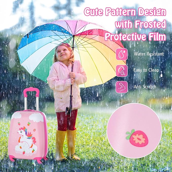 Goplus 2PC Kids Luggage, 12" & 16" Kids Carry On Luggage Set with 4 Spinner Wheels, Lightweight Rolling Spinner Suitcase for Children Toddlers Boys and Girls Travel