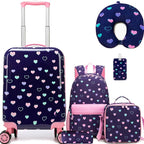 Kid’s Luggage Set 5 Piece Suitcase Set 16’’ Hardside Luggage with Spinner Wheels Girls Carry on Toddler Travel Rolling Suitcase Carry on Luggage Airline Approved
