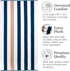 Laguna Beach Textile Co. Striped Cabana Beach Towel - Oversized, Plush 630 GSM Cotton - Ocean Blue and Almond Beige