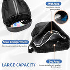 JELUTAR Drawstring Backpack Gym Bag with Shoes Compartment for Soccer, Basketball, Swim, Water-Resistant String Backpack Beach Cinch for Women Men, Black, Medium